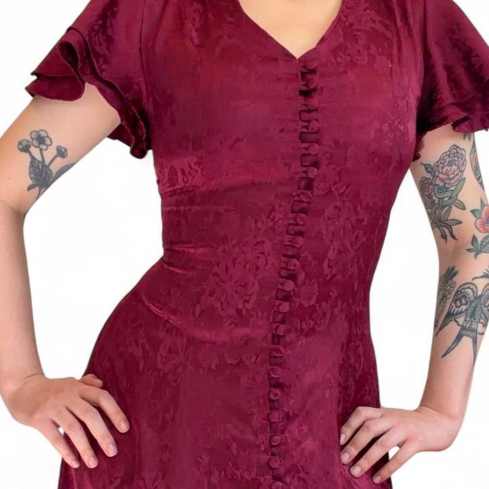 Vintage 80s Whimsigoth Burgundy Corset Dress - Picture 5 of 8
